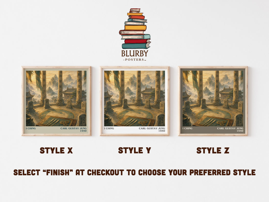 I Ching literary print in frame leaning in hallway – philosophy wall art (mockup)