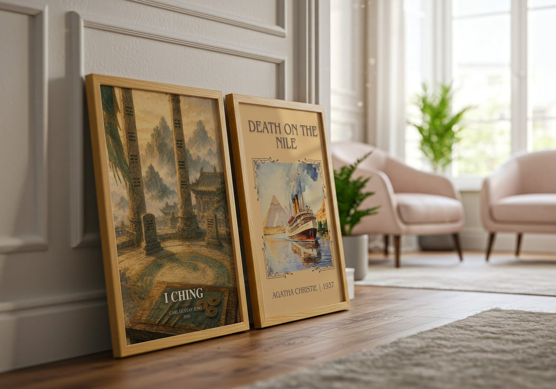 I Ching watercolour print framed by window – literary home decor
