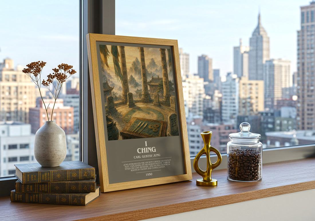 I Ching bookish print framed by window – literary home decor