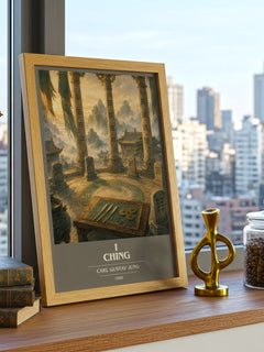 I Ching book cover print framed by window – literary home decor