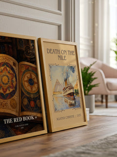 The red book = watercolour print framed by window – literary home decor