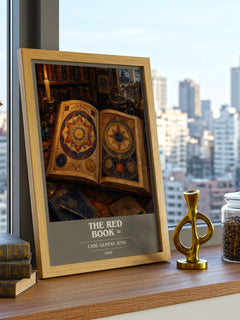The red book = book cover print framed by window – literary home decor