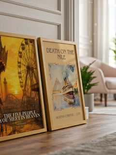 The Five People You Meet in Heaven watercolour print framed by window – literary home decor