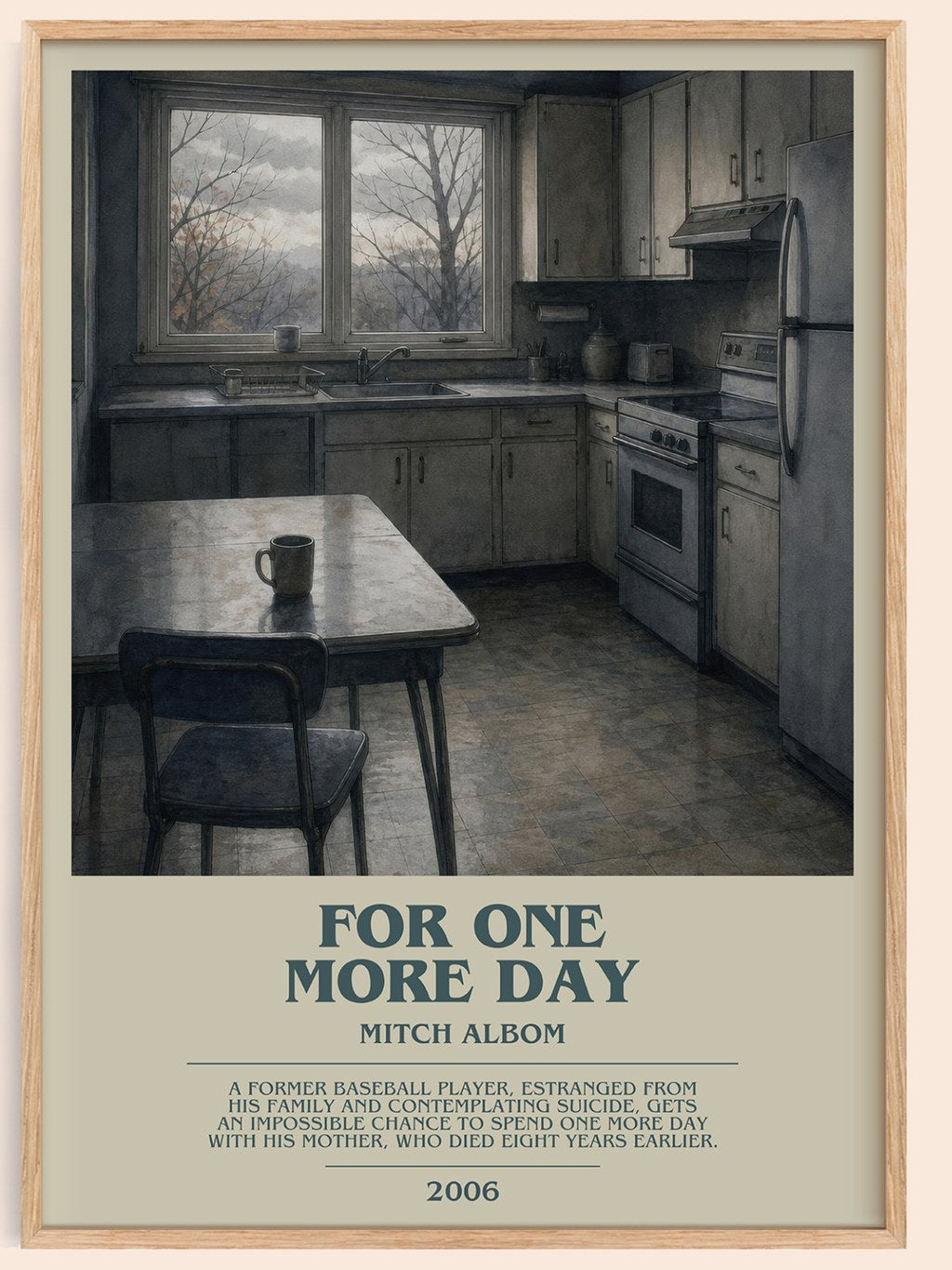 For One More Day bookish book poster by Mitch Albom – framed literary art print