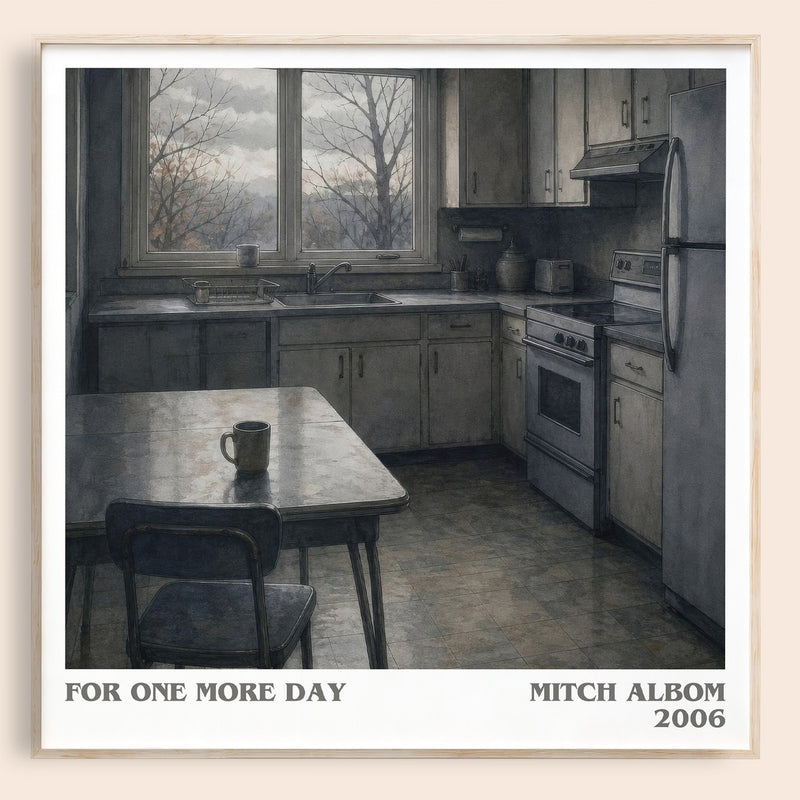 For One More Day literary book poster by Mitch Albom – framed literary art print
