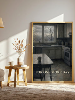 For One More Day watercolour print in frame leaning in hallway – contemporary fiction wall art