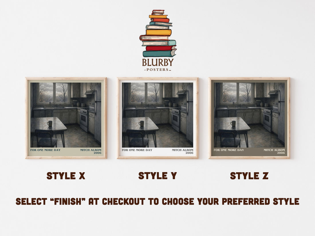 For One More Day literary print in frame leaning in hallway – contemporary fiction wall art (mockup)