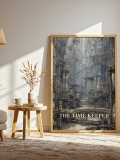 The time keeper watercolour print in frame leaning in hallway – literary fiction wall art