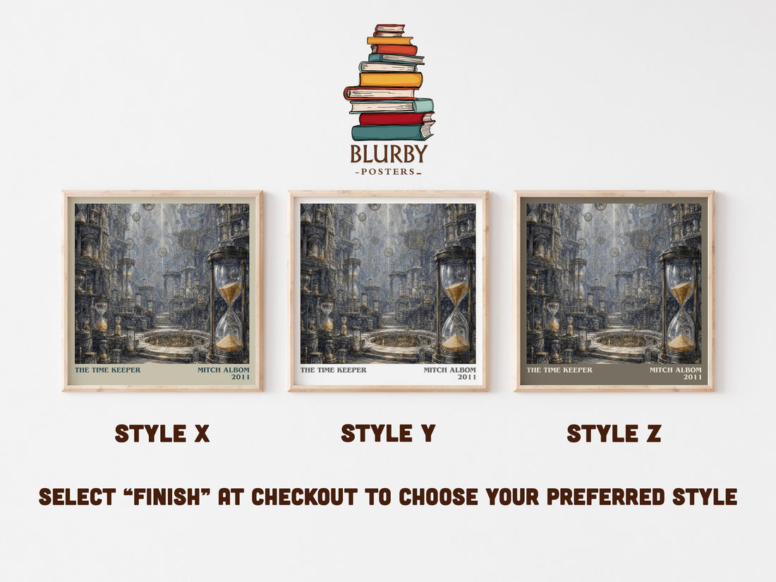 The time keeper literary print in frame leaning in hallway – literary fiction wall art (mockup)