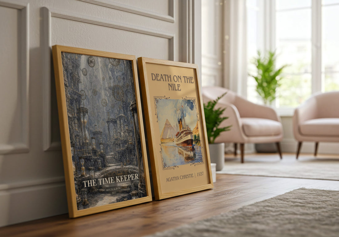 The time keeper watercolour print framed by window – literary home decor