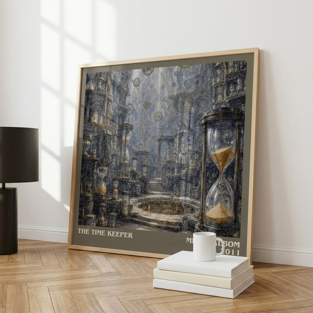 The time keeper literary print framed by window – literary home decor