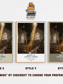 Have a little faith book cover print in frame leaning in hallway – memoir wall art