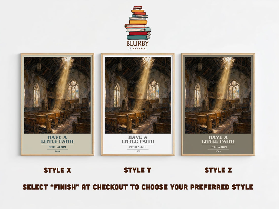 Have a little faith book cover print in frame leaning in hallway – memoir wall art (mockup)