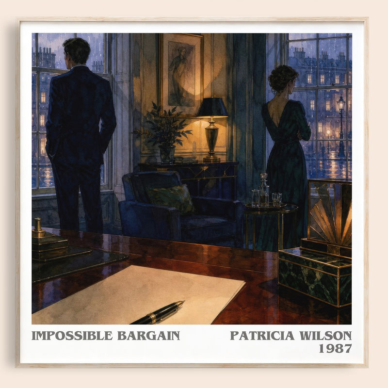 Impossible Bargain literary book poster by Patricia Wilson – framed literary art print
