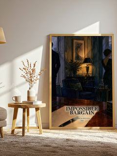 Impossible Bargain watercolour print in frame leaning in hallway – romance wall art