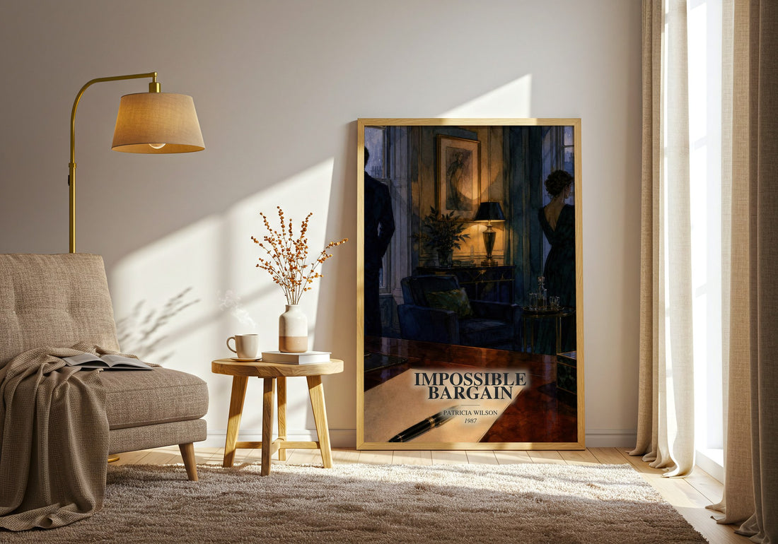 Impossible Bargain watercolour print in frame leaning in hallway – romance wall art