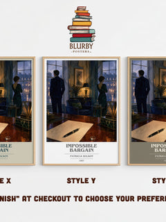 Impossible Bargain book cover print in frame leaning in hallway – romance wall art