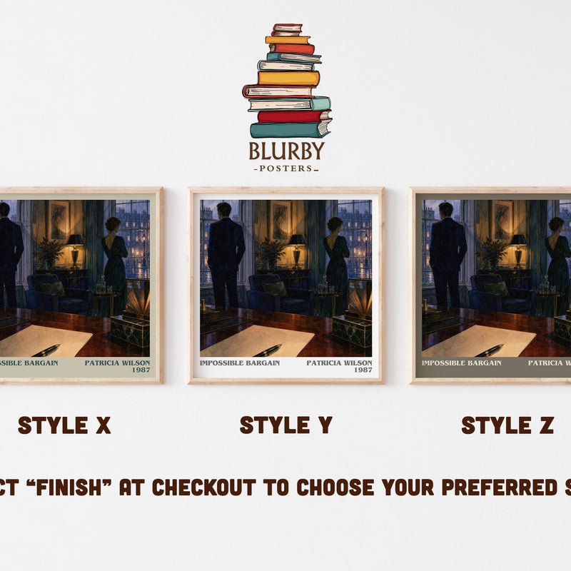 Impossible Bargain literary print in frame leaning in hallway – romance wall art