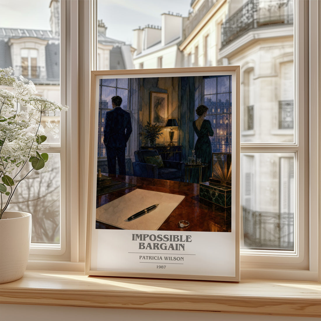 Impossible Bargain book cover poster colour and style options – Patricia Wilson book art