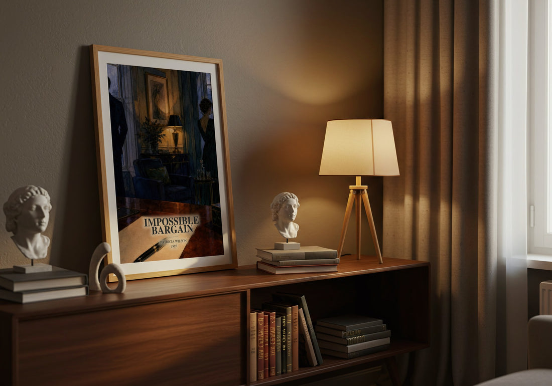 Impossible Bargain watercolour print on bookshelf – Patricia Wilson fan gift