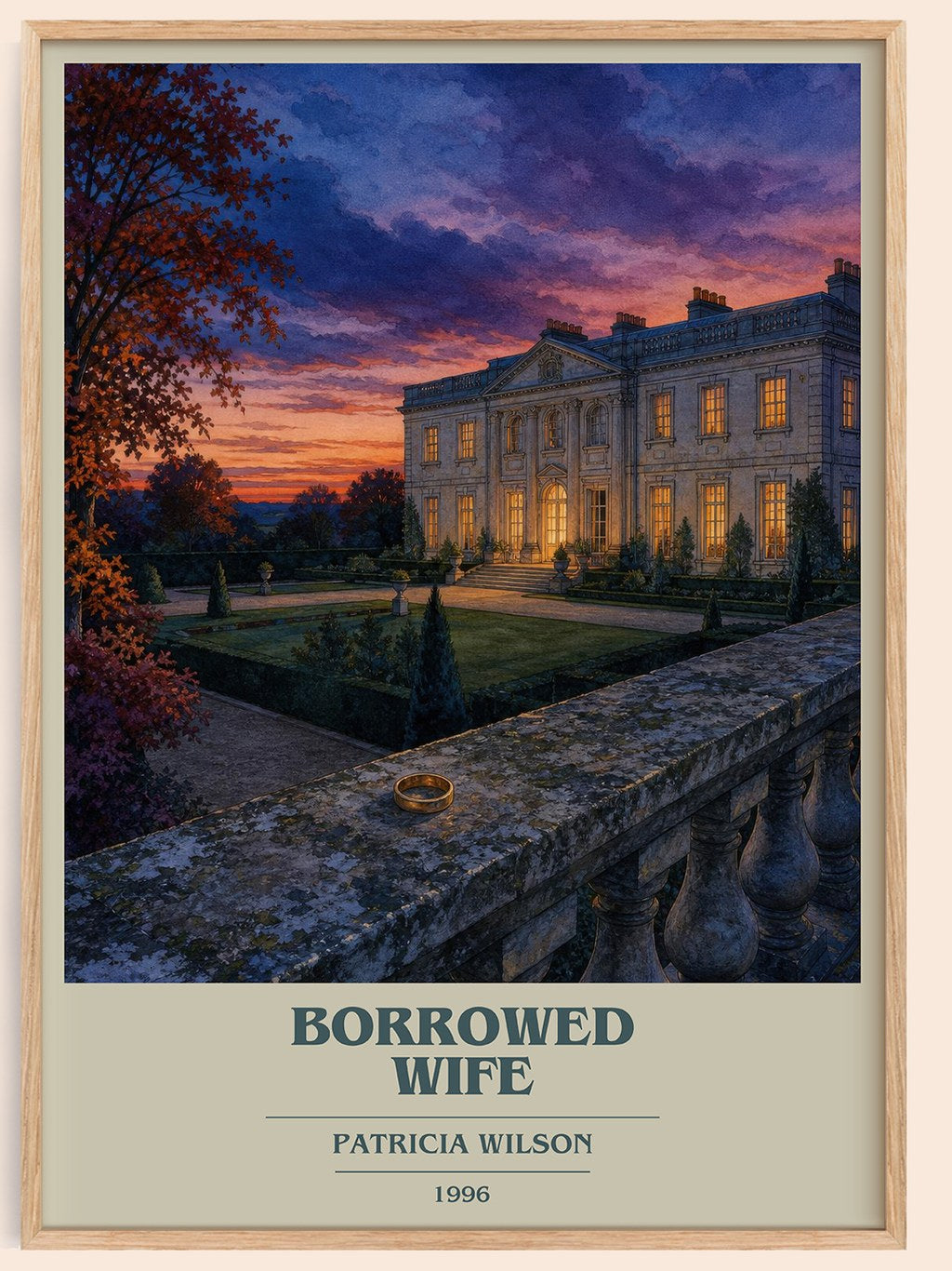 Borrowed Wife book cover book poster by Patricia Wilson – framed literary art print