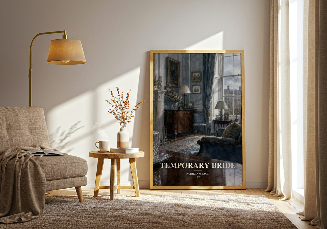 Temporary Bride watercolour print in frame leaning in hallway – romance wall art
