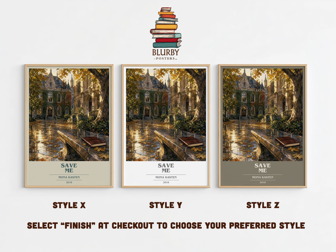 Save Me book cover print in frame leaning in hallway – romance wall art (mockup)