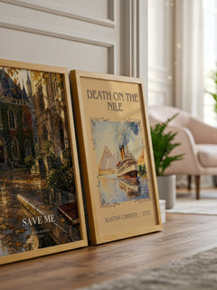Save Me watercolour print framed by window – literary home decor