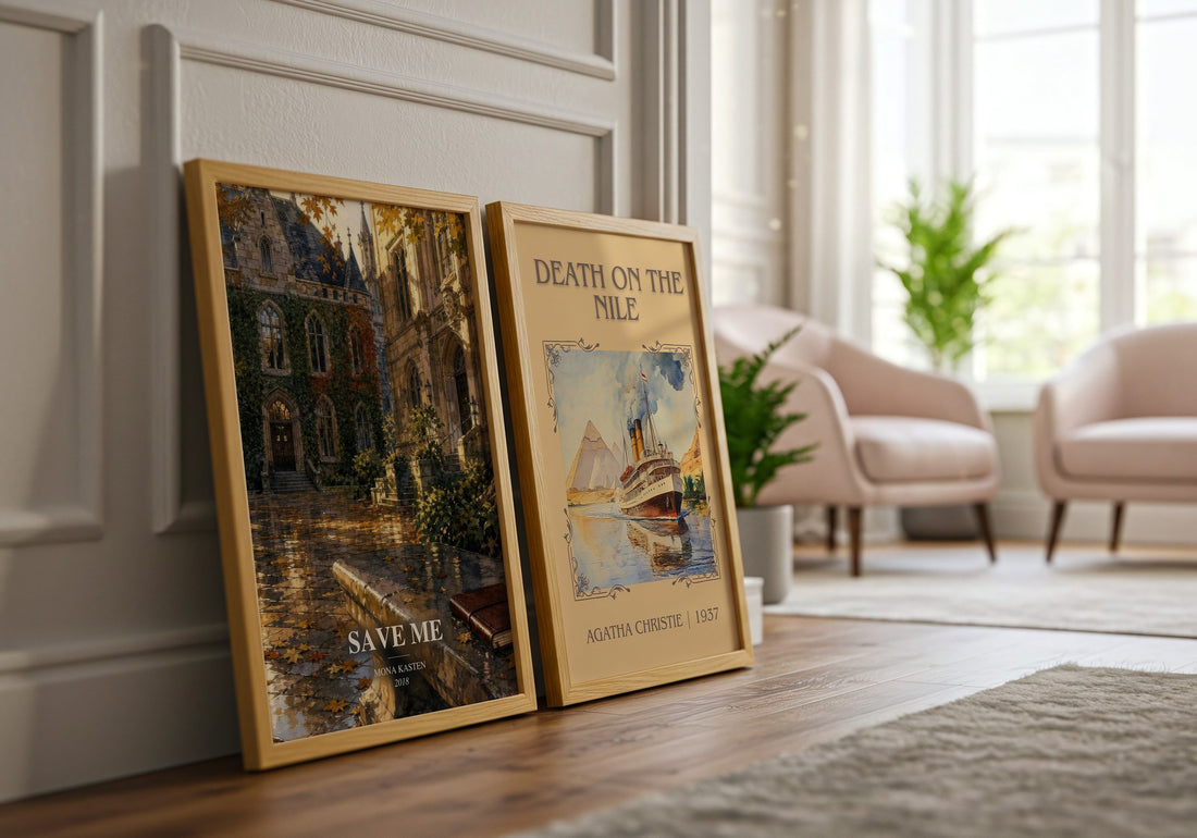 Save Me watercolour print framed by window – literary home decor