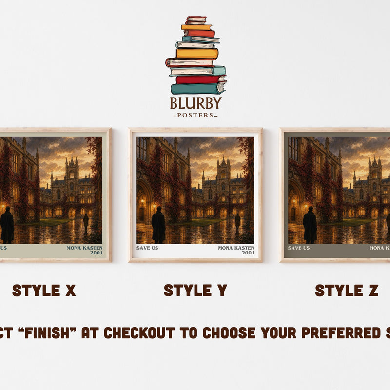 Save Us literary print in frame leaning in hallway – contemporary fiction wall art