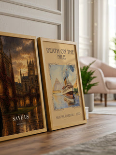 Save Us watercolour print framed by window – literary home decor