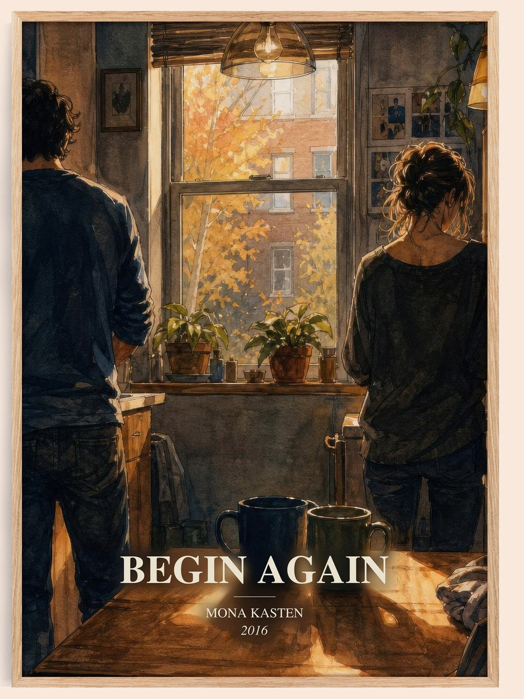 Begin Again watercolour book poster by Mona Kasten – framed literary art print