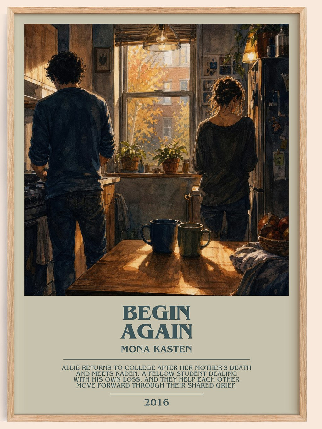 Begin Again bookish book poster by Mona Kasten – framed literary art print