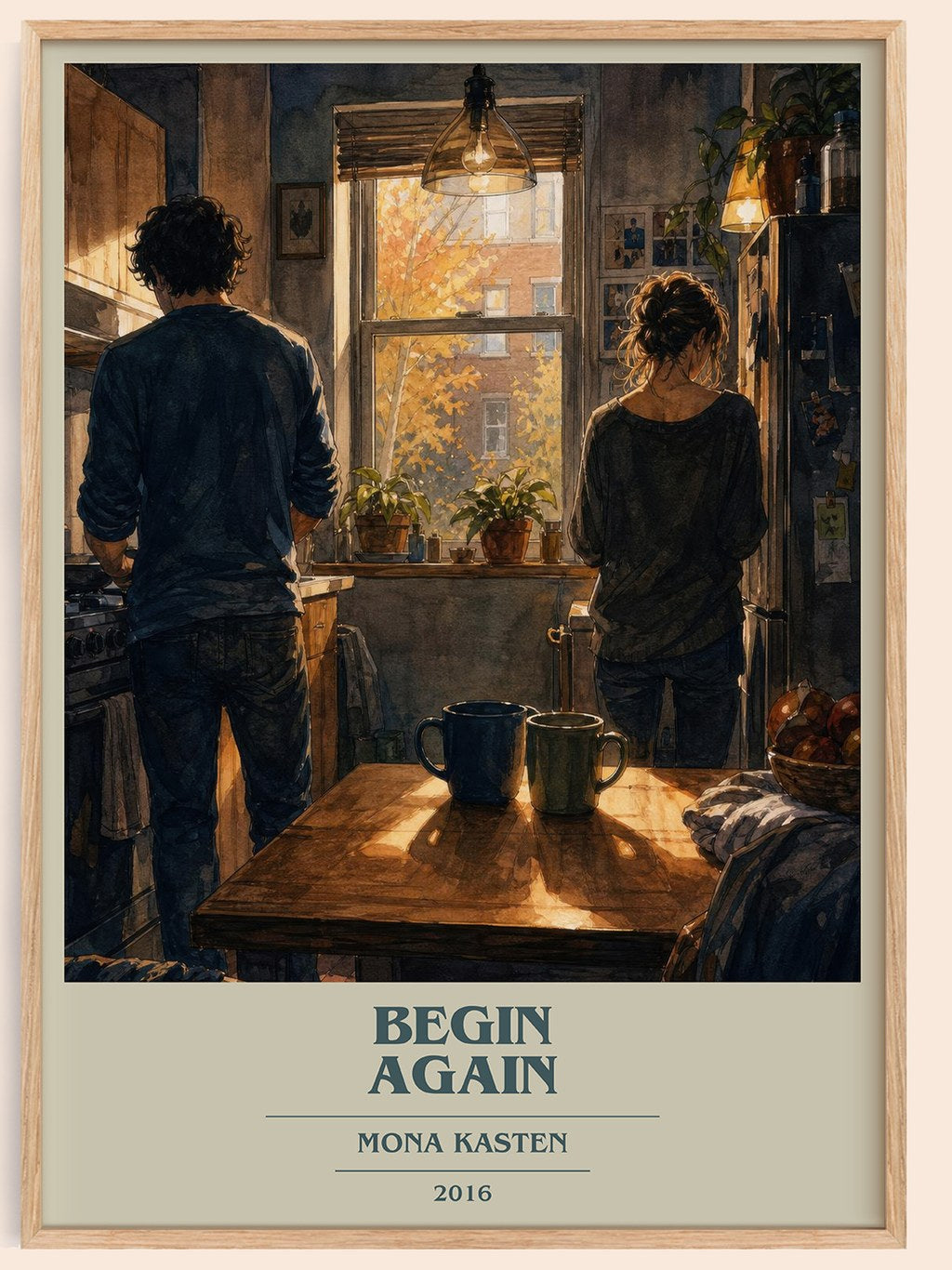 Begin Again book cover book poster by Mona Kasten – framed literary art print