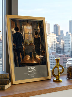 Begin Again book cover print framed by window – literary home decor