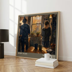 Begin Again literary print framed by window – literary home decor