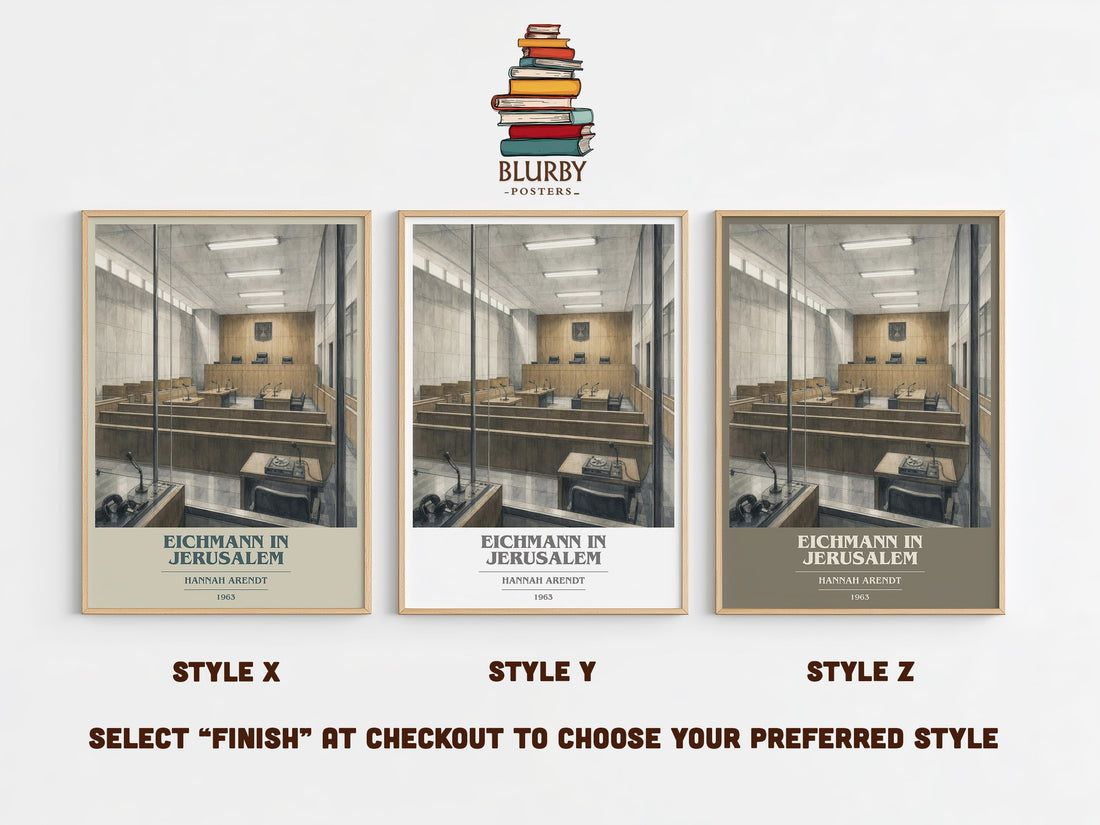 Eichmann in Jerusalem book cover print in frame leaning in hallway – non fiction wall art (mockup)