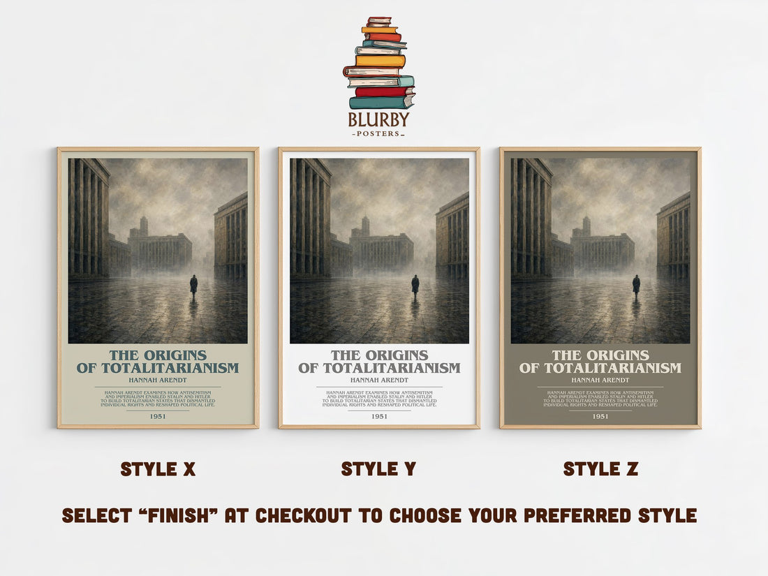 The Origins of Totalitarianism bookish print in frame leaning in hallway – philosophy wall art (mockup)