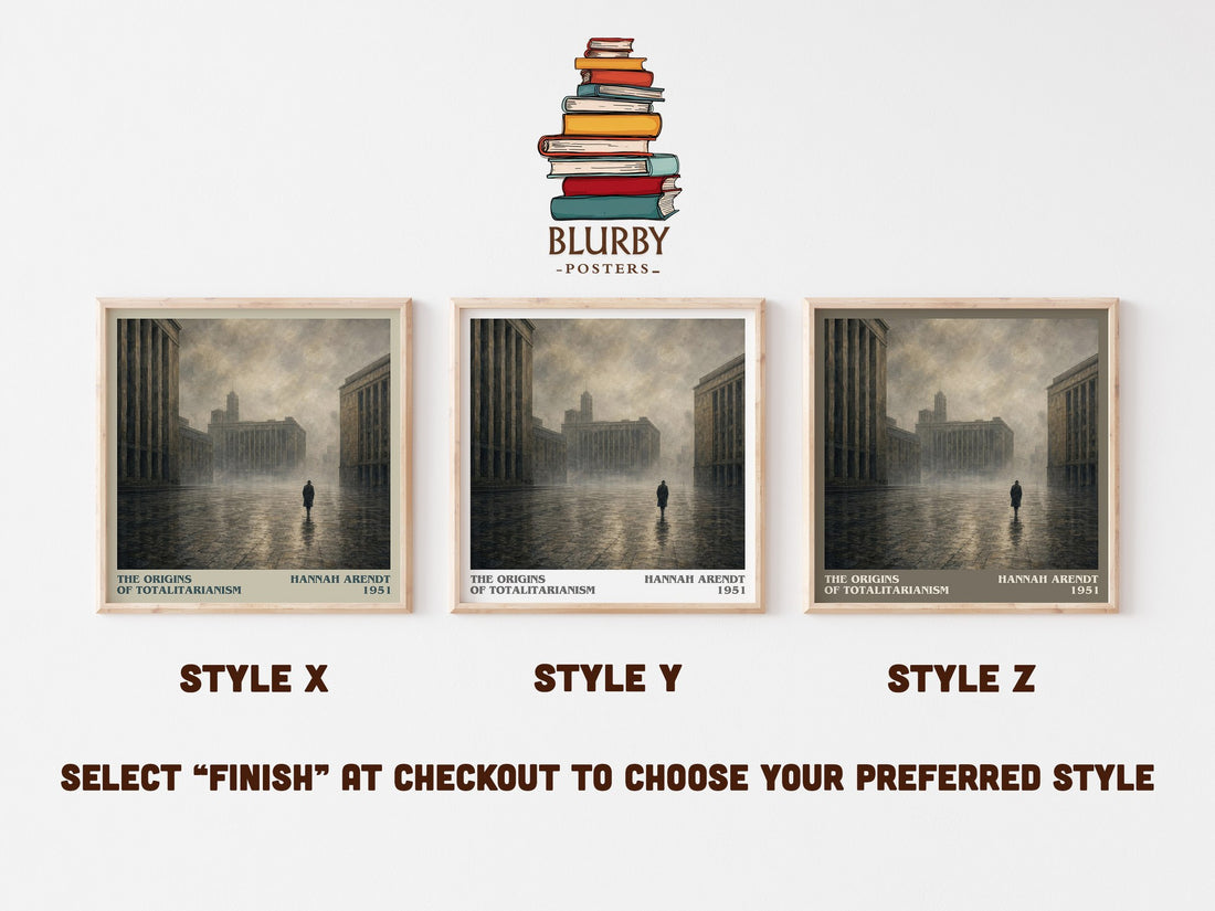 The Origins of Totalitarianism literary print in frame leaning in hallway – philosophy wall art (mockup)