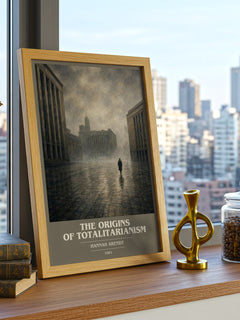 The Origins of Totalitarianism book cover print framed by window – literary home decor
