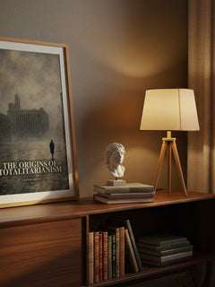 The Origins of Totalitarianism watercolour print on bookshelf – Hannah Arendt fan gift