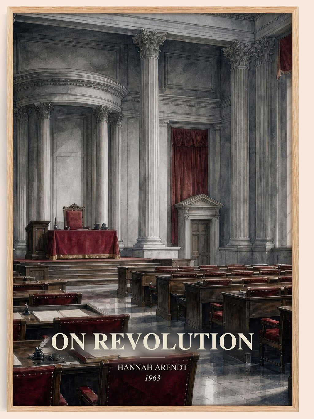 On revolution watercolour book poster by Hannah Arendt – framed literary art print