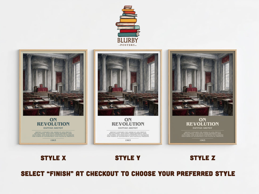 On revolution bookish print in frame leaning in hallway – philosophy wall art (mockup)