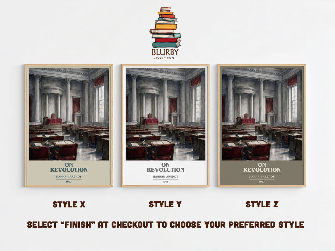On revolution book cover print in frame leaning in hallway – philosophy wall art (mockup)