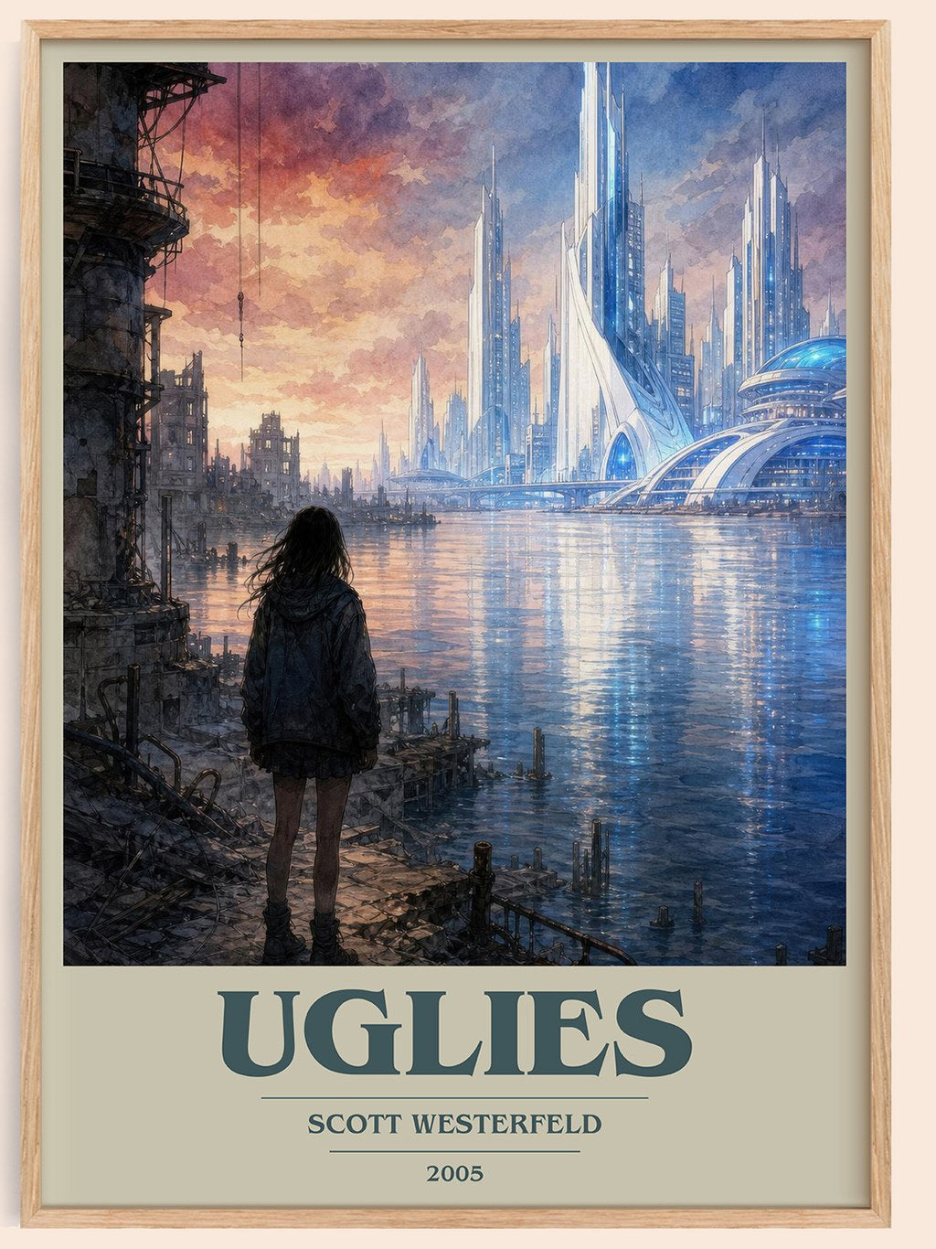 Uglies book cover book poster by Scott Westerfeld – framed literary art print