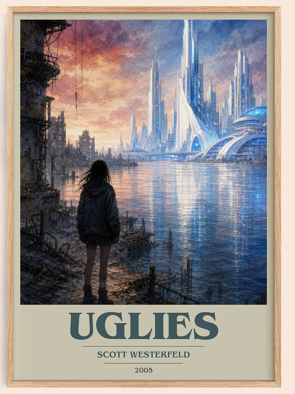 Uglies book cover book poster by Scott Westerfeld – framed literary art print