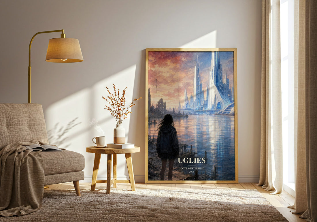 Uglies watercolour print in frame leaning in hallway – dystopian wall art