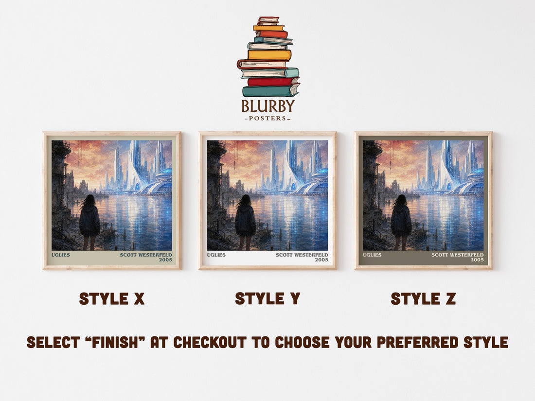 Uglies literary print in frame leaning in hallway – dystopian wall art (mockup)