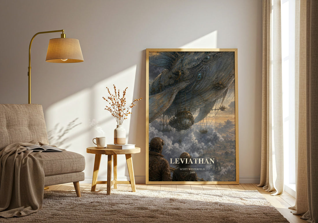Leviathan watercolour print in frame leaning in hallway – young adult wall art