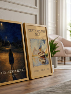 The Secret Hour watercolour print framed by window – literary home decor